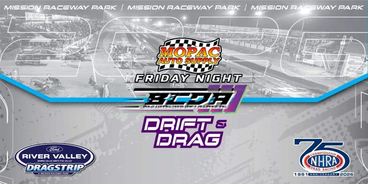 Mopac Auto Supply Friday Night Street Legal Drift and Drag #5 event poster