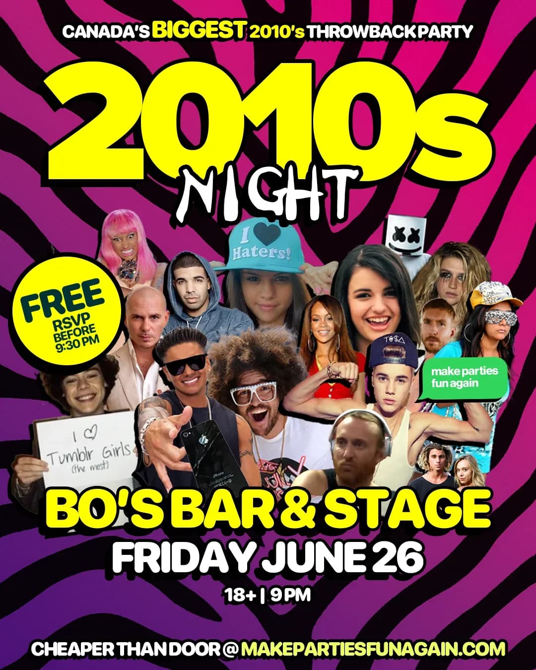 2010s Night @ Bo's Bar & Stage Red Deer event poster