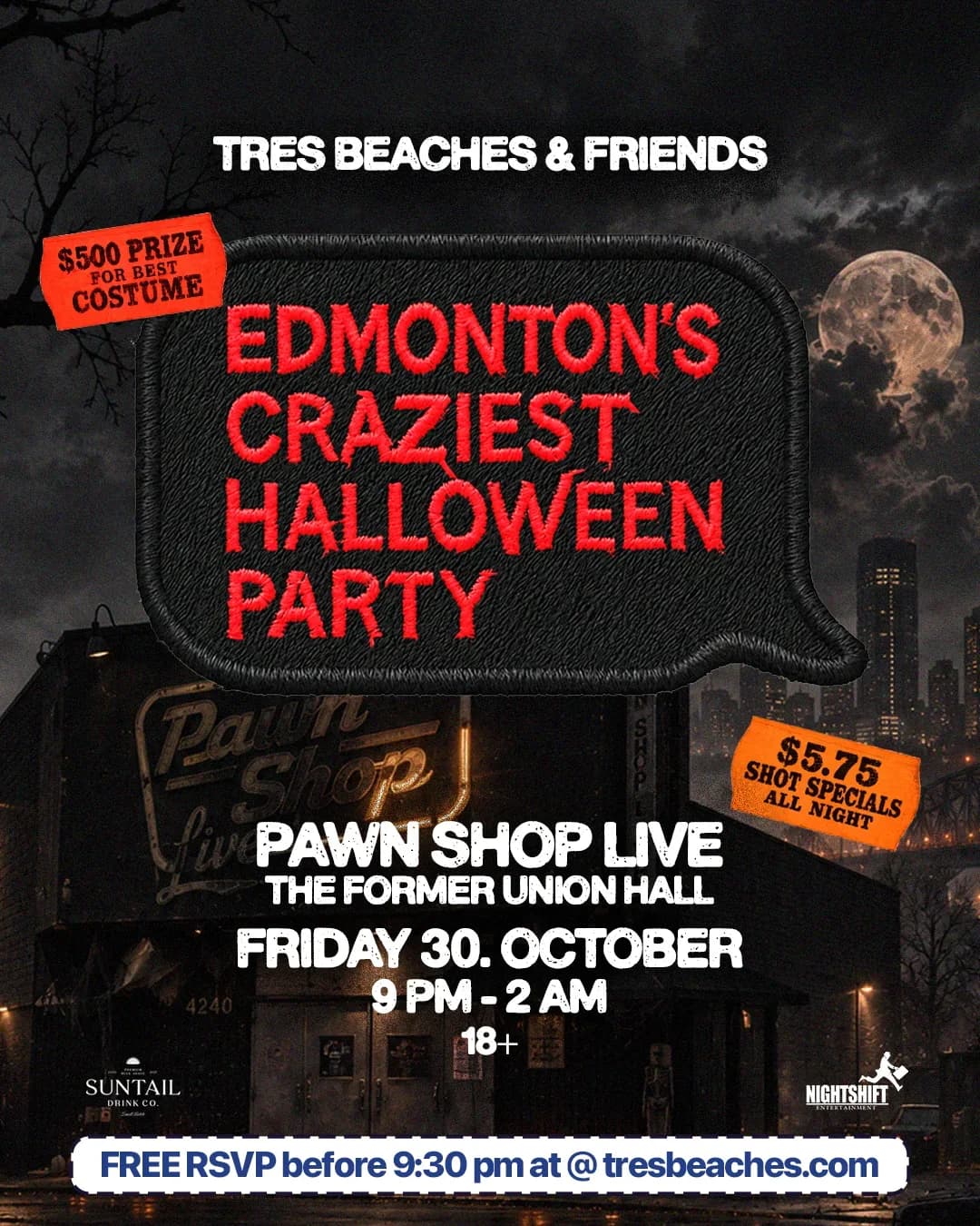 Tres Beaches Edmonton Halloween Pop Up Party @ Pawn Shop Live