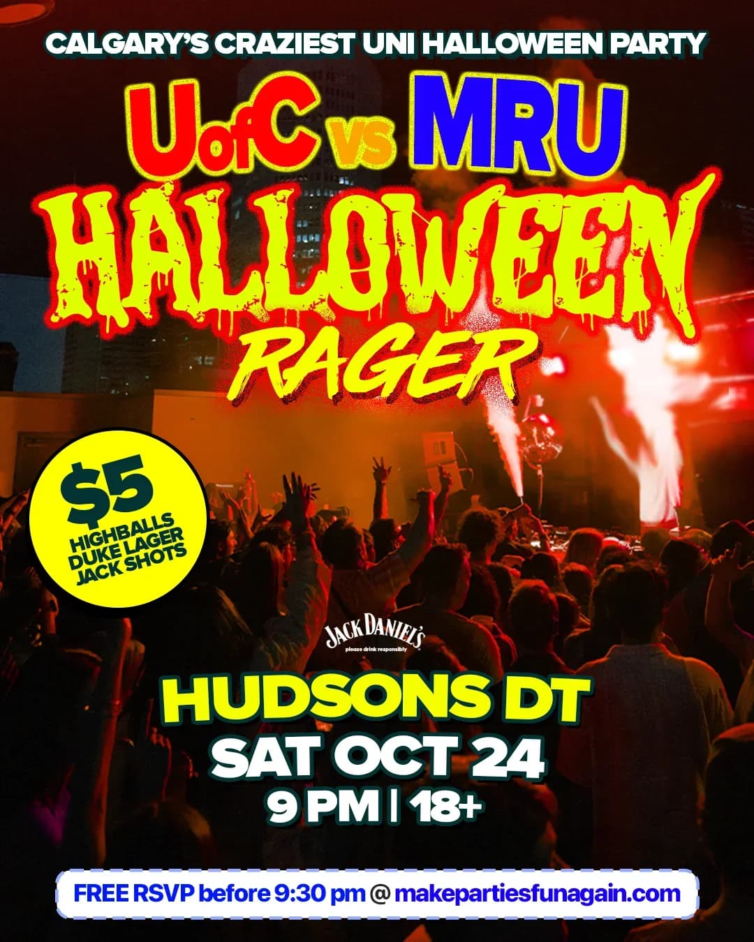 UofC vs MRU Halloween Rager @ Hudsons Calgary event poster