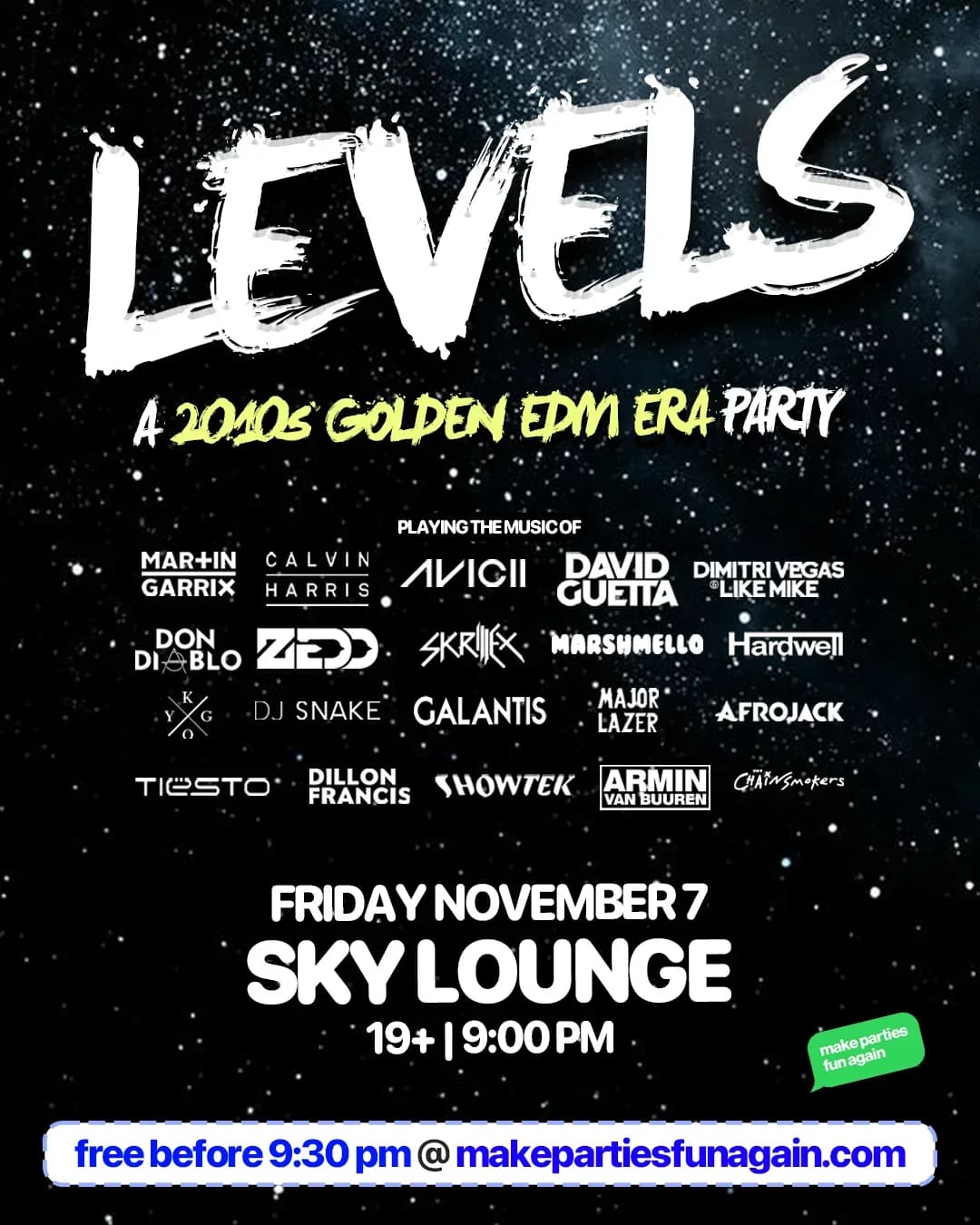 Levels : 2010s Golden Era EDM at Sky Lounge Ottawa event poster