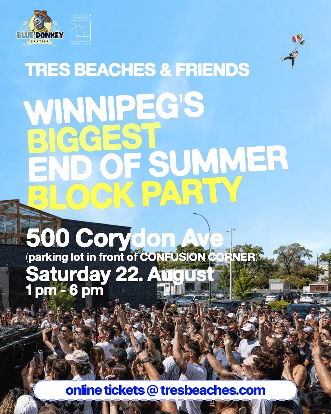 Tres Beaches Winnipeg Block Party @ Confusion Corner event poster
