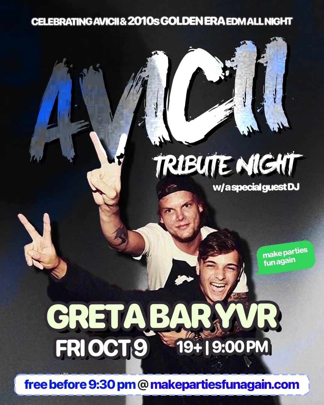 Avicii Night at Greta Bar Vancouver event poster