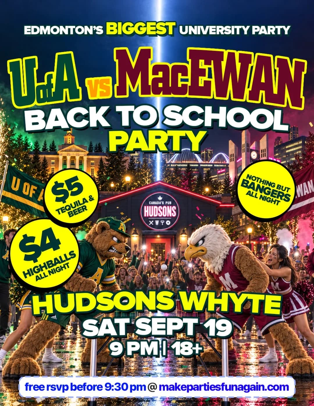 UofA vs MacEwan Back to School Party @ Hudsons Whyte Edmonton event poster