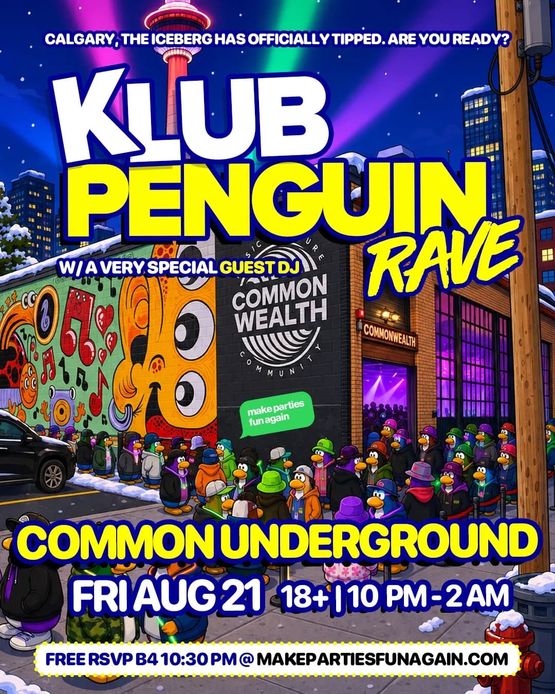 Klub Penguin Rave @ Common Underground Calgary event poster