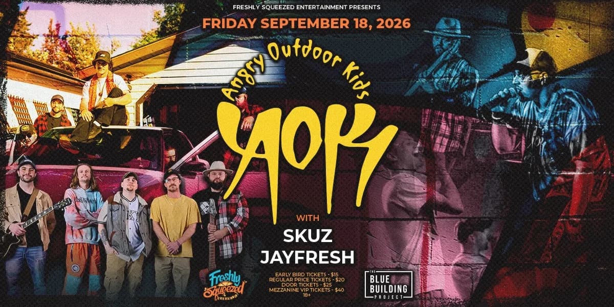 Angry Outdoor Kids Live at The Blue Building event poster