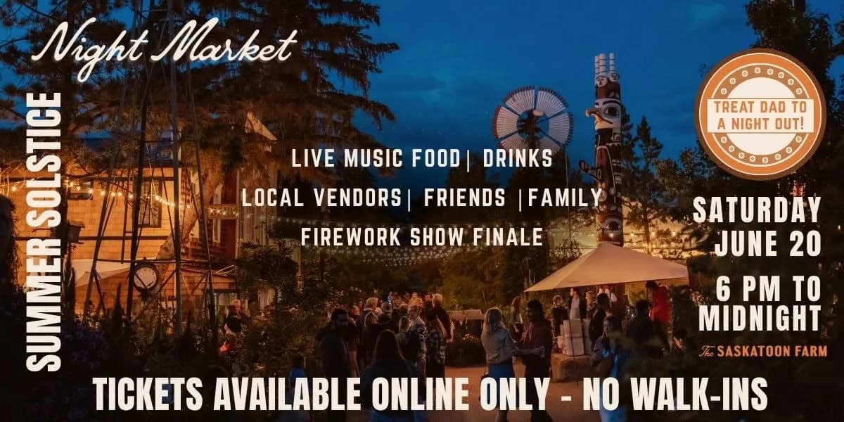 Summer Solstice Night Market at the Saskatoon Farm event poster