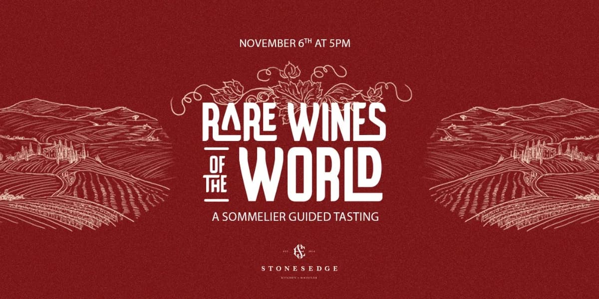 Stonesedge Kitchen: Rare Wines of the World: A Sommelier-Guided Tasting event poster