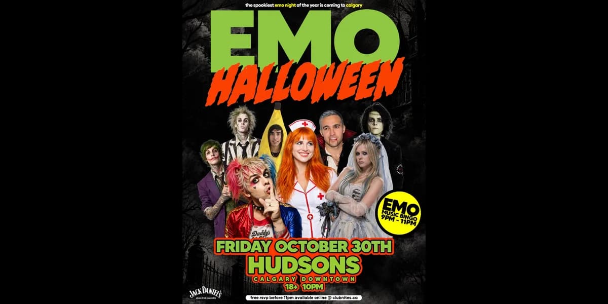 EMO HALLOWEEN @ HUDSONS CALGARY (downtown) event poster
