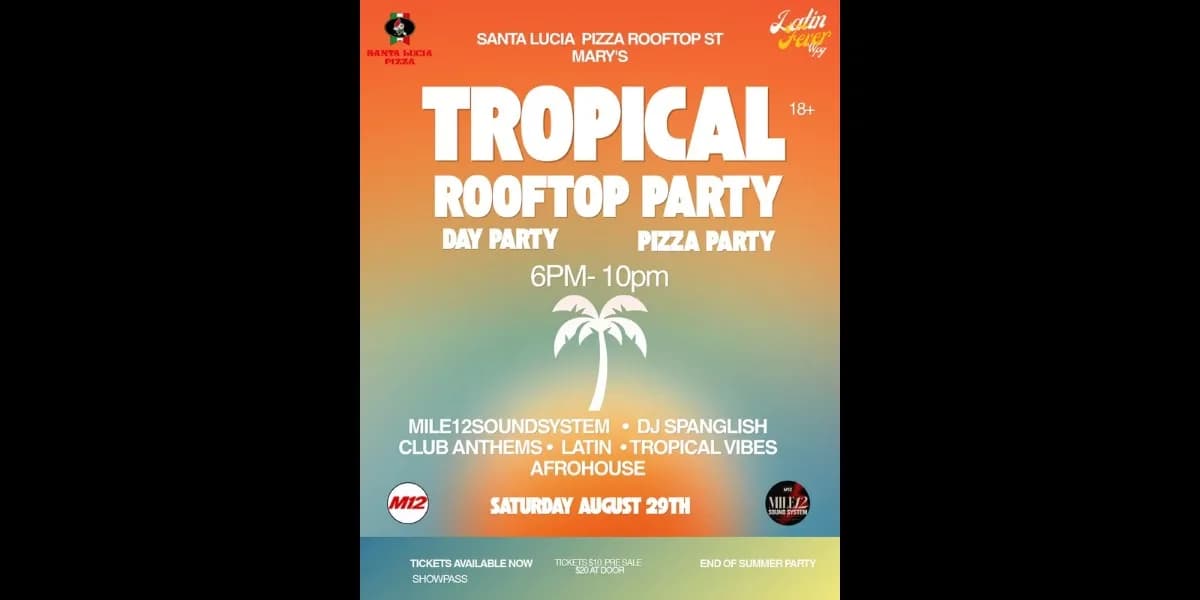 TROPICAL ROOFTOP PARTY LATIN FEVER WPG x MILE 12 DAY PARTY event poster