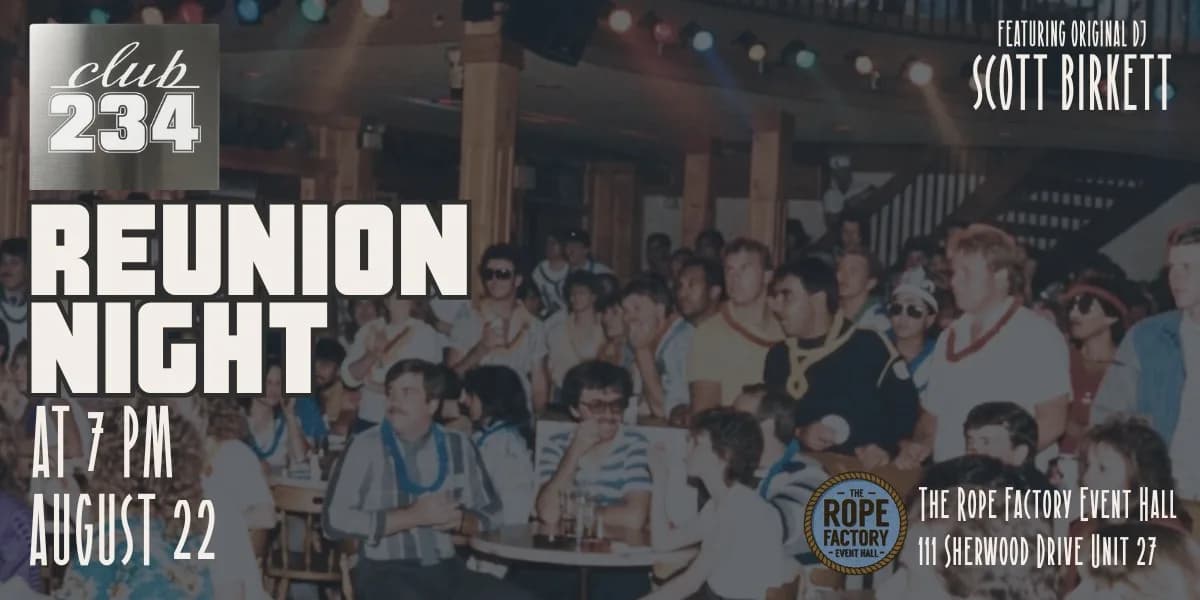 Club 234 Reunion Night Retro Dance Party event poster