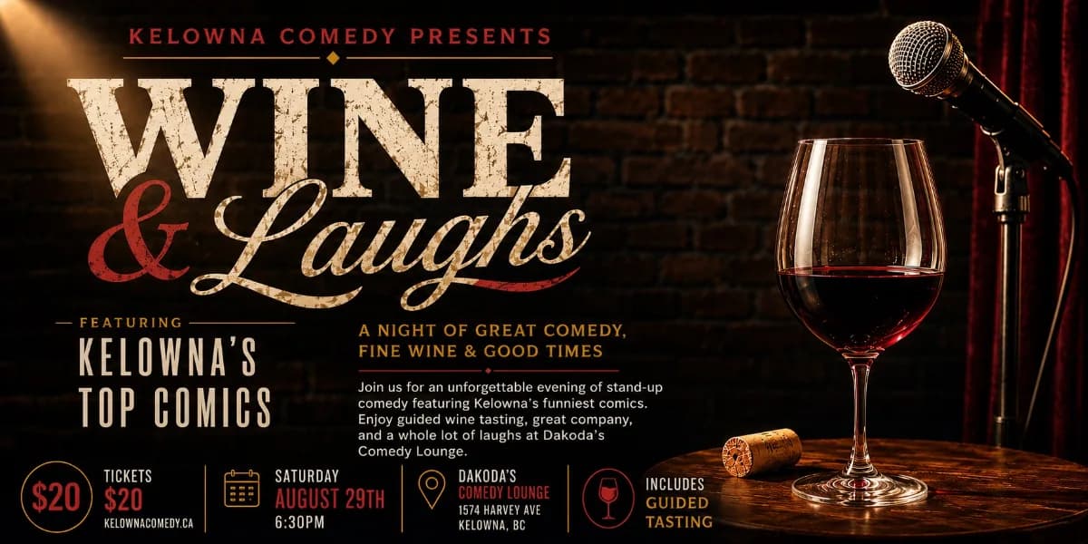 Wine & Laughs at Dakoda's Comedy Lounge event poster