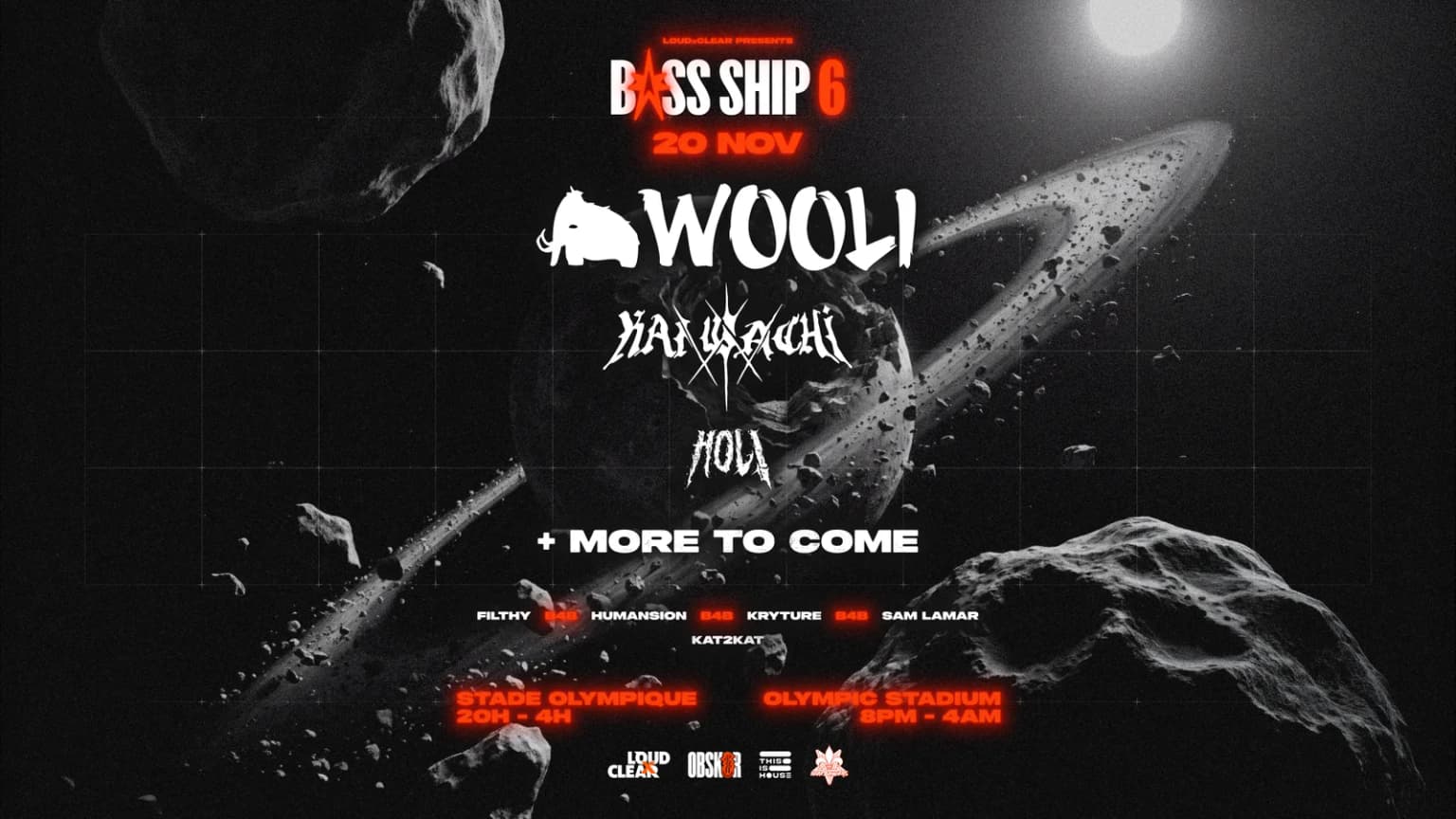 BASS SHIP Présente: Wooli, Kai Wachi, Hol!, Masquerade et PLUS! event poster