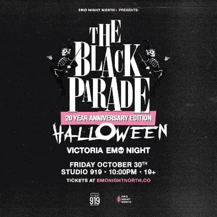 The Black Parade Halloween Emo Night Victoria at Studio 919 - Oct 30 2026 event poster