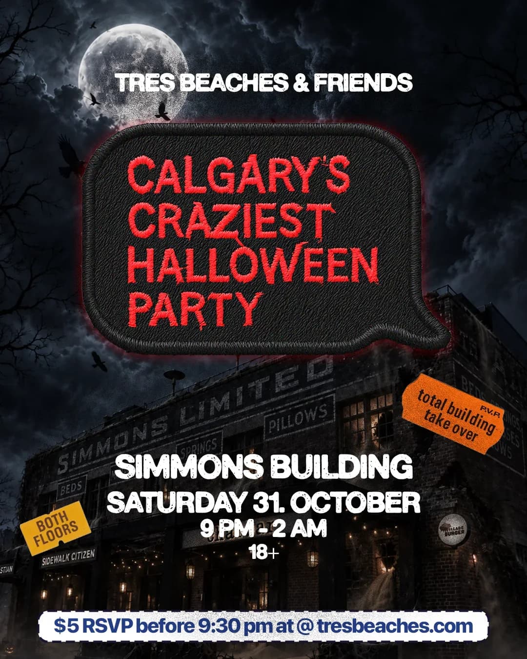 Tres Beaches Halloween Party @ Simmons Building Calgary event poster